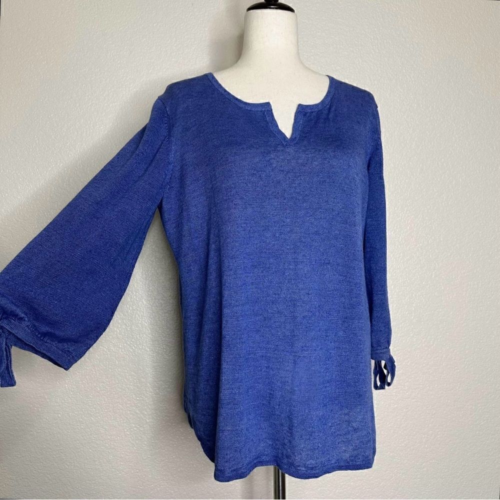 Talbots 100% Linen Split Crewneck Sleeves Tie Swe… - image 3